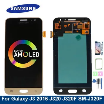 Super AMOLED Ekranas Samsung Galaxy j3 skyrius 2016 J320 J320F J320A J320P J320M J320FN LCD Ekranas Jutiklinis Ekranas skaitmeninis keitiklis Asamblėja