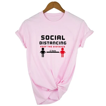 Socialinis Atskyrimas Išlaikyti Atstumą 6 Kojų Moterų marškinėliai Vasaros Trumpas Rankovės Marškinėliai moterims Grafinis Camisetas Mujer 2020 m.