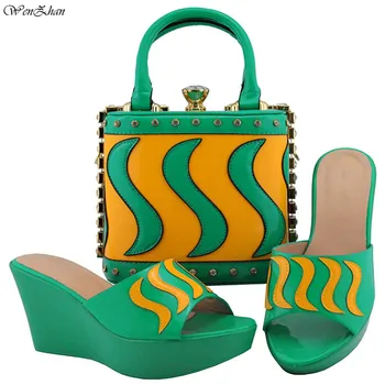 Nuostabus atitikimo italijos batai ir maišelį nustatyti vakare šalies žalia atidaryti tne sandalai ir sankabos krepšys 38-42 WENZHAN B810-23