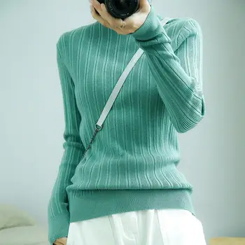 Pusė Golfo Viršūnes Mados Megztinis ilgomis Rankovėmis moterų Megztinis Ploni Megztiniai Megztinis Multi - Colored Megztiniai Vertikalios Juostelės