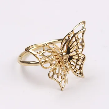 12pcs Kūrybos servetėlių žiedas metalo aukso servetėlių žiedas dvigubas drugelis vystymo sagtis popierinių rankšluosčių žiedas vestuvių dekoravimo reikmenys