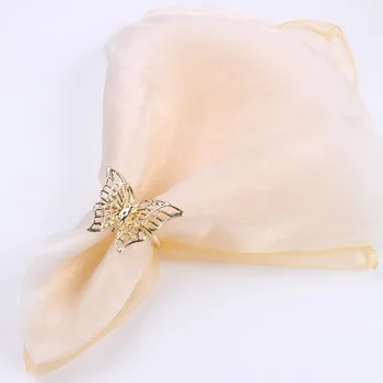 12pcs Kūrybos servetėlių žiedas metalo aukso servetėlių žiedas dvigubas drugelis vystymo sagtis popierinių rankšluosčių žiedas vestuvių dekoravimo reikmenys