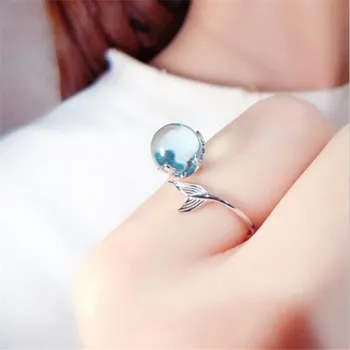 LULU-KIAULIŲ Karšto naujas 925 sidabro moterų žiedai korėjos versija, kūrybiška asmenybė, temperamentas merman putų kristalų ringR0163