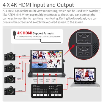 SEETEC ATEM Mini Switcher ATEM156 15.6 Colių Karšto Live Transliacijos Stebėti Quad Padalinti Ekraną 4 HDMI Įvesties ir Išvesties Full HD 1920x1080