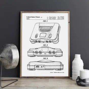Nintendo 64 Žaidimų patentų,Žaidimų sienos menas , plakatai, kambario puošimas,vintažinės spausdinimo,blueprint, dovanų idėjos, žaidimai sienų Papuošimai