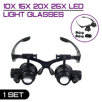 10X 15X 20X 25X LED Šviesos Akiniai Didinamojo stiklo Papuošalai Watchmaker Lankelis Optinis Objektyvas Stiklo Loupe Didinamojo Stiklo Lupa