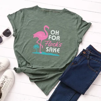 Mielas Flamingo Moterys T-shirt Juokinga Spausdinti Medvilnės Harajuku Viršūnės Vasarą Negabaritinių Gyvūnų Marškinėliai Animacinių filmų Tee marškinėliai Streetwear Marškinėlius