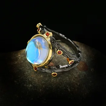 2020 naujas Originalus mėnulio akmuo Žiedai Moterims 925 Sidabro Juoda Aukso Spalvos Gotikos Vestuvės Vestuvinis Papuošalų Jubiliejų Dovana