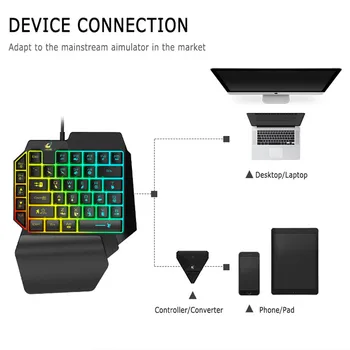 Nešiojamų Viena Ranka, USB 39 Klavišą PUBG Klaviatūros Konverteris Plug And Play Laidinio Žaidimų Klaviatūra RGB LED Apšvietimu, Ergonomiškas Keitimas