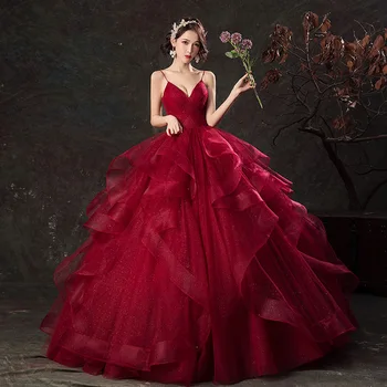 Quinceanera Suknelės 2020 Gryffon Prabangos Šalis Prom V-kaklo, Grindys-ilgis Kamuolys Suknelė Elegantiškas Spageti Dirželis Derliaus Vestidos
