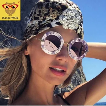 Retro Apvalūs Akiniai nuo saulės Moterims Prekės ženklo Dizaineris anglų Raidžių Bičių Metalinis korpusas apvalus saulės akiniai moterims 2019
