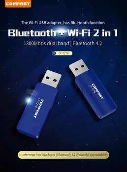 SF-727B USB WiFi Bluetooth 4.2 Adapteris 1300Mbps Dual Band 2.4/5 ghz Bevielio Išorės Imtuvas Mini WiFi Dongle for PC/Laptop
