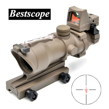 ACOG 4X32 Tan Taktinis Realaus Optinio Pluošto Raudonai Apšviestas w/ RMR Micro Red Dot Medžioklės Riflescope