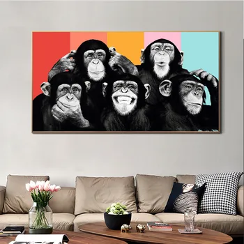 Juokingi Beždžionės Grafiti Drobės paveikslai ant sienos,modernus gyvūnų plakatas ir spausdina,sienos menas drobė,nuotraukos dekoro, vaikų kambarys