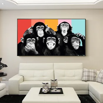 Juokingi Beždžionės Grafiti Drobės paveikslai ant sienos,modernus gyvūnų plakatas ir spausdina,sienos menas drobė,nuotraukos dekoro, vaikų kambarys