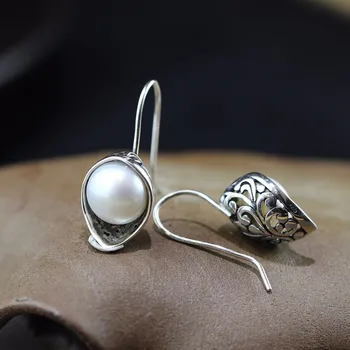 KJJEAXCMY bauda papuošalai 925 gryno sidabro inkrustacijos natūralių perlų stiliaus tuščiaviduriai lady eardrop papuošalai panele