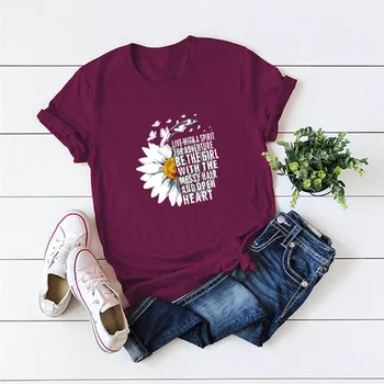 Moteriški marškinėliai Medvilniniai Marškinėliai Moterims Moterų Chrizantemų Print t-shirt Grafikos TShirts Viršūnes Tees Moteris vasarą 5XL