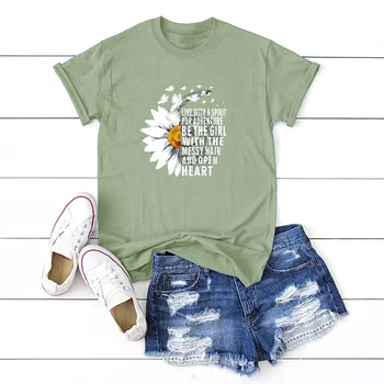 Moteriški marškinėliai Medvilniniai Marškinėliai Moterims Moterų Chrizantemų Print t-shirt Grafikos TShirts Viršūnes Tees Moteris vasarą 5XL