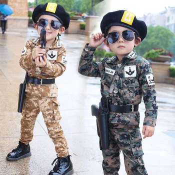 Vaikų Kamufliažas Mokymo Drabužių Rinkinį Karinės Uniformos Paauglys Berniukų Striukės Kovoti su Armija Kostiumas Helovyno Cosplay Kostiumai
