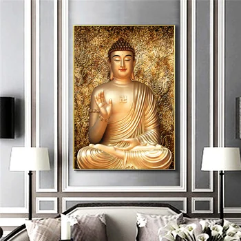 Aukso Spalvos Drobė Buda Tapybos Atspausdintas Spausdinimo Namų Dekoro Sienos Meno Tapybos, Be Rėmelio Drobė Spausdinama