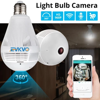 EVKVO 360 Laipsnių LED Šviesos 1080P Belaidžio Panoraminis Namų Saugumo WiFi CCTV Fisheye Lemputė Lempos IP Kameros Dviem Būdais Garso
