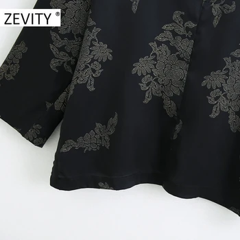 ZEVITY Naujas moterų vintage v kaklo gėlių spausdinti atsitiktinis smock palaidinė marškinėliai moterims ilgomis rankovėmis kimono roupas prašmatnus blusas viršūnes LS7188