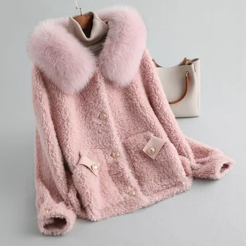 Nekilnojamojo Vilnos Mišinys, Kailiniai Paltai Fox Fur Bliuzono Žiemos Moterys Kailio Viršutiniai drabužiai Paltas LF2114
