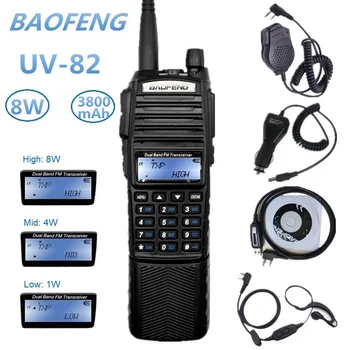 BAOFENG UV-82 8W Walkie Talkie 10KM VHF UHF Dual TR Skaitytuvas Radijo Mėgėjų 3800mAh Didelis Baterijos Jūrų CB Kumpis Radijo Siųstuvas