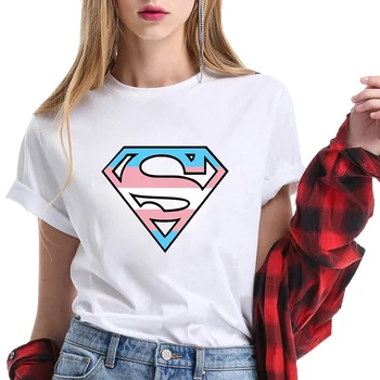Vasaros Tumblr Mados Marškinėliai Super Trans Pasididžiavimas, O Moterys-kaklas Tshirts trumpomis Rankovėmis Viršūnes Tees Moterų Drabužių Kawaii Marškinėlius