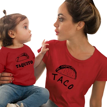 Taco ir Taquito Šeimos Pacios Mama ir Dukra Tshirts Mama ir Mane Marškinėliai Vasaros Atsitiktinis Mamytė ir Kūdikis Atitikimo Tee Komplektai
