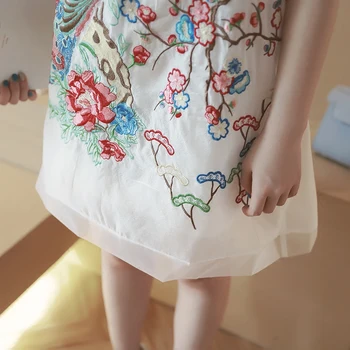 Plus Size Kinų Stiliaus Aukštos Kokybės Moterų Derliaus Povas Gėlių Išskirtinį Siuvinėjimo Cheongsam Elegantiškas vientisas Suknelės 5XL