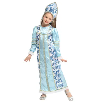 Vaikai Vaiko rusijos Tradicinių Liaudies Kostiumas Sarafan Kokoshnik Drabužiai Mergaitėms Halloween Carnival 