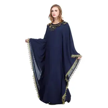 Tamsiai Mėlynos Spalvos Siuvinėjimo Moterų Musulmonų Suknelė Ponios Mados Žiemos Moteriškų Rūbų Abaja Arabų Drabužiai
