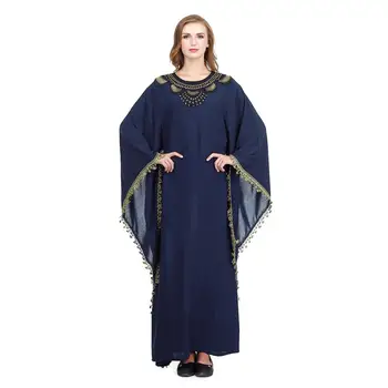 Tamsiai Mėlynos Spalvos Siuvinėjimo Moterų Musulmonų Suknelė Ponios Mados Žiemos Moteriškų Rūbų Abaja Arabų Drabužiai
