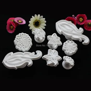 8pcs Gėlių Modelio Plastikiniai Minkštas Tortas Dekoravimo Kepimo Įrankiai Sugarcraft Apdailos Slapukus Pelėsių Cookie Cutter Spalva Balta