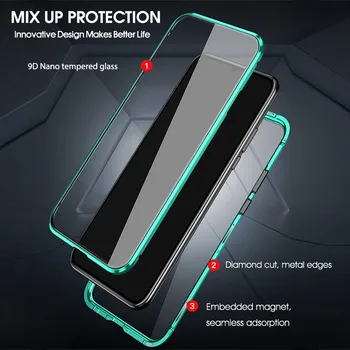 Magnetinio Flip Case For Xiaomi Redmi Pastaba 9s Stiklo 360 Metalo Bamperis Pilnas draudimas Už Xiaomi Redmi 9 Pastaba Pro Pasaulio Note8 Pro Funda