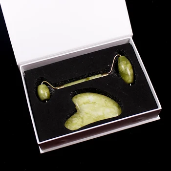 1 set Natūralus kristalinis kvarcas, pusbrangių rose kvarco massager green jade Veido stick Roller Anti Celiulito veido raukšles