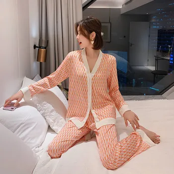 2021 m. Pavasarį Moterų Pižama Nustatyti Naujas Prabangus Stilius Mada Cross Laiškas Spausdinti Sleepwear Kaip Šilko Laisvalaikio Namuose Drabužiai, naktiniai drabužiai