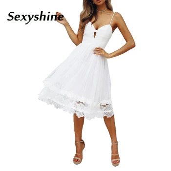 Vasaros nėrinių suknelė moterims 2018 befree seksualus šalies baltas juodas elegantiškas off peties kilimo ir tūpimo tako medvilnės v-kaklo backless midi tinklelio suknelė