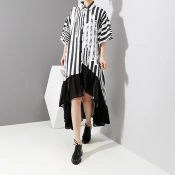 Korėjos Stiliaus Moteris Vasarinės Asimetriškos Juodas Dryžuotas Marškinėliai Suknelė Plius Dydis Pynimas Pusė Rankovės Naktį Šalies Klubas Suknelė Skraiste 3518