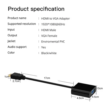 HDMI suderinamus Į VGA Kabelis Adapteris PS4 TV Box HD 1080P Male VGA Famale Konverteris Adapteris Tablet PC Projektoriaus Kabelis
