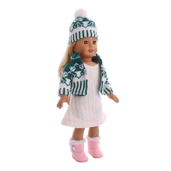 3Pcs/Set Vilnonis Kostiumas, Sijonas, Žalia Tinka Žiemos Lėlės Drabužius 18 Colių American Doll & 43 Cm, Naujas Gimęs Kūdikis,Mūsų Kartos