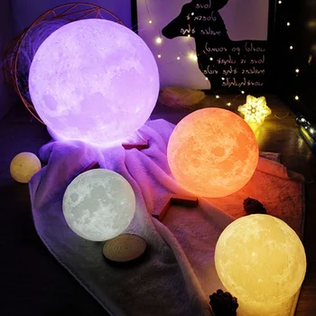 Lampara luna LED Nakties Šviesos 3D Spausdinimo Mėnulio Lempos Įkrovimo Pakeisti Spalva 3D Šviesos Paliesti Mėnulio Lempos Vaikų Žibintai Naktį Lempa