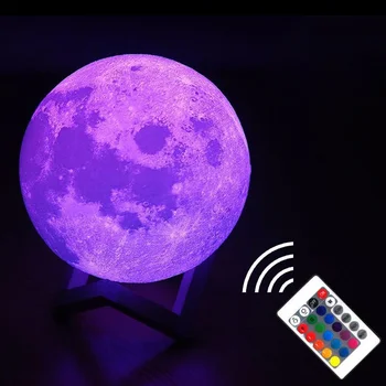 Lampara luna LED Nakties Šviesos 3D Spausdinimo Mėnulio Lempos Įkrovimo Pakeisti Spalva 3D Šviesos Paliesti Mėnulio Lempos Vaikų Žibintai Naktį Lempa
