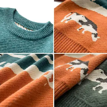 Jaunimo Vyrų Karvių Derlius Žiemos Megztiniai 2021 Puloveris Mens O-Kaklo Korėjos Mados Džemperis Moterims Atsitiktinis Harajuku Drabužiai Vyrams
