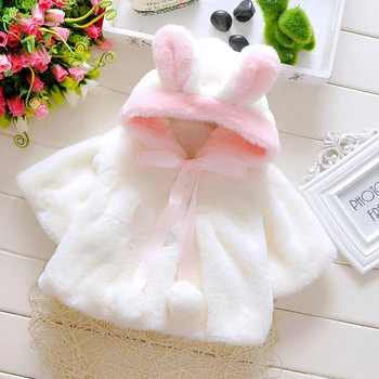 LZH Kūdikiams, Kūdikių Drabužiai 2020 Nauja Rudens Žiemos Kūdikių Mergaičių Cute Bunny Ausies Skrybėlę Medvilnės Kailis Bamblys vientisos Spalvos Apsiaustu viršutinių drabužių siuvimas