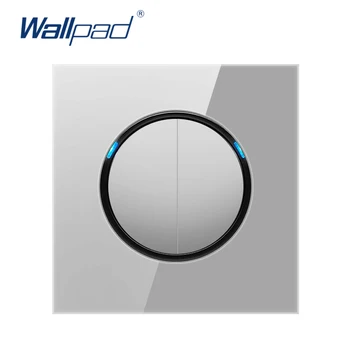 2019 Wallpad 2 Gaujos 1 Būdas Atsitiktiniai Spustelėkite Mygtuką Sienų apšvietimo Jungiklis Su LED Indikatorius Pilka Krištolo Stiklo Skydelis 16A