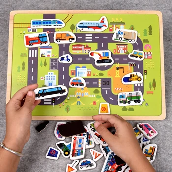 Kūdikių Medinės Scenos Žaislai Magnetiniai Galvosūkiai, Žaislai Vaikams Montessori Ugdymo Valdybos Nustatyti 3d Eismo Gyvūnų Automobilio Ūkio Galvosūkis