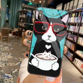 Mielas katė gerti latte akrilo kavos pieno Telefono Padengti Grūdinto Stiklo iPhone 11 Pro XR XS MAX 8 X 7 6S 6 Plus SE 2020 atveju
