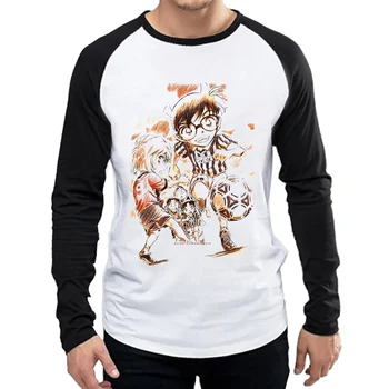 Detektyvas Conan T-Shirt Mens Mados Balta ilgomis Rankovėmis Anime Conan Marškinėliai Viršuje Tee marškinėlius Animacinių filmų Visas Rankovės Conan Drabužiai